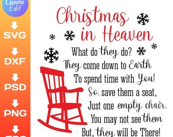 Christmas in heaven pillow svg, Lost Loved One at Christmas, laser cut file, Glowforge, Cricut, Silhouette, Instant Download