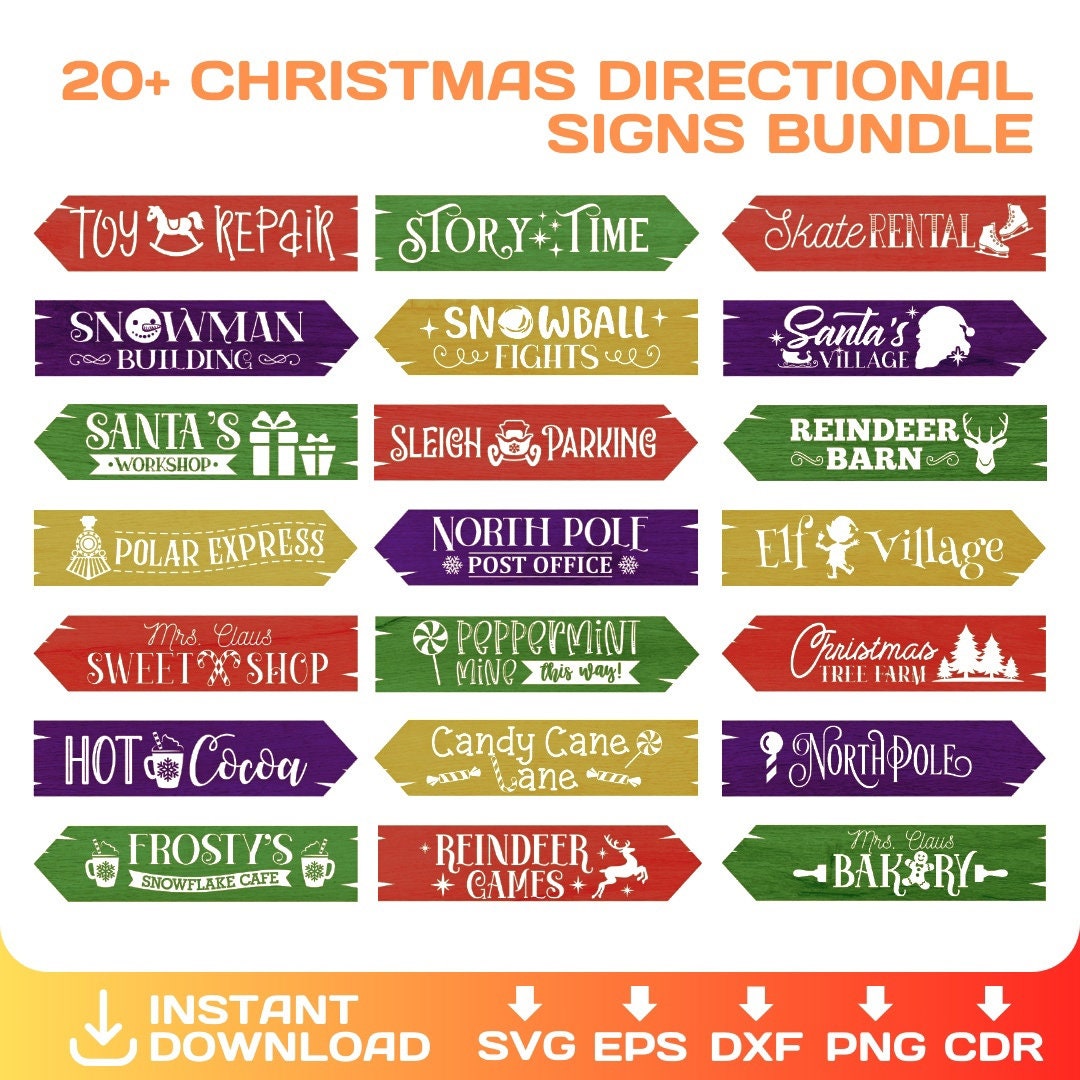 Christmas Direction SVG Post Sign, BUNDLE, cut file, Cricut, Silhouette, Instant Download