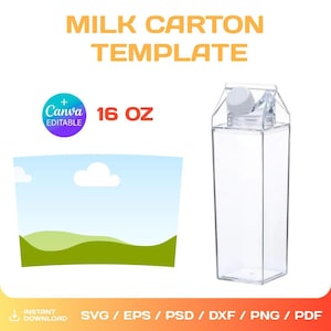 16oz Milk Carton Template, Full Wrap, Acrylic Water Bottle Blank Template, sublimation, Canva, Cricut, png, svg, instant download