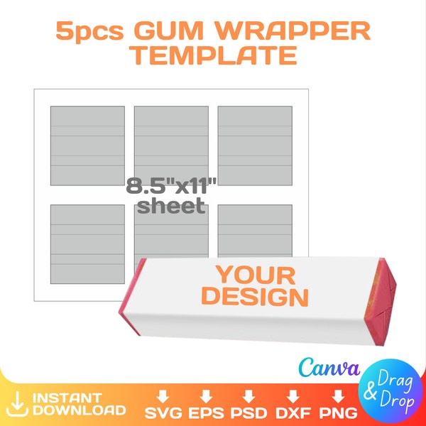 5pcs Gum Wrapper Blank Template, editable, party favor label, svg, Cricut, png, Canva, Instant Download