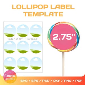 2.75&#39;&#39; Lollipop Label Template: DIY Sticker, SVG, Canva, Cricut (Digital Download)
