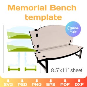 Memorial Bench Blank Template, DIY, Memory Keepsake, Custom, Canva, Cricut, Editable, Instant Download