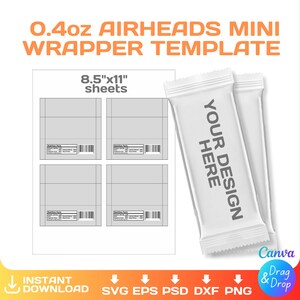 Mini Airheads Wrapper Blank Template, 0.4 Oz, DIY, Custom, Small, Party ...