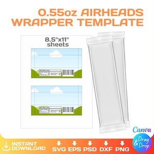 AirHeads wrapper blank template, 0.55 oz (16g), DIY, custom, party favor, editable, svg, Cricut, png, Canva, Instant Download