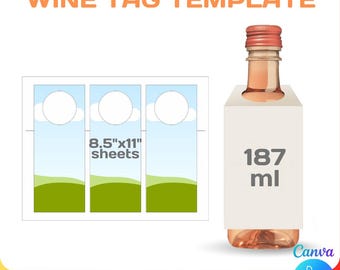 187ml Wine Bottle tag svg, BLANK template, DIY, mini, wine gift tag, favor tags, Canva, Cricut, Silhouette, Instant Download