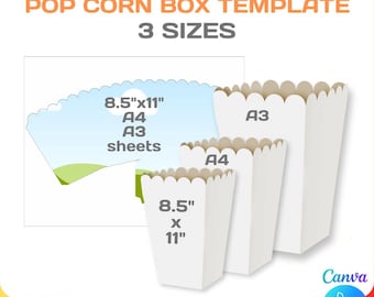 Popcorn Box Template: DIY Printable, 3 Sizes (SVG, PNG, Cricut, Canva, Instant Download)
