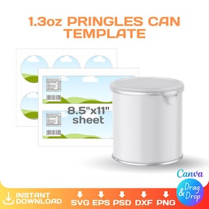 Pringles Can Wrap lege sjabloon, 1,3 oz, Chip Can-labelsjabloon, custom, DIY, feestgunst, svg, Cricut, png, canva, direct downloaden