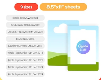 Kindle Paperwhine BUNDLE Blank Template, Kindle Skin, Sublimation, E-reader Editable Template, Canva, Drag & Drop, Instant Download
