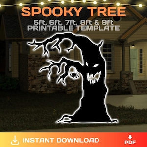 Spooky Tree Scene Silhouette Template, Halloween Stencils, yard outdoor decor, PDF, life size, trace & cut, printable, Instant Download