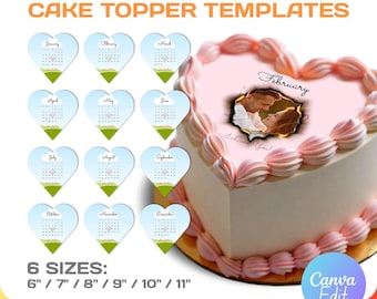 Burn Away Cake Topper Calendar Template, Custom Heart Shape Cake Topper, 2026 Calendar, Printable, svg, Canva, Sugar Frosting, Wafer Paper