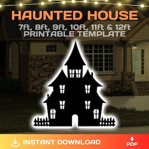 Haunted House Scene Silhouette Template, Halloween Stencils, yard outdoor decor, PDF, life size, trace & cut, printable, Instant Download