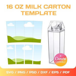 16oz Milk Carton Template,Bundle, Full Wrap, Acrylic Water Bottle Blank Template, sublimation, Canva, Cricut, png, svg, instant download