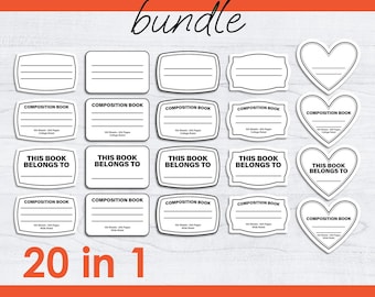 Composition Book Labels svg, Bundle, Notebook Labels, Editable, Blank Template, Cricut, Instant Download