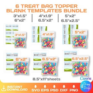 Leckerlibeutel Topper Etikettenvorlage, BUNDLE, editierbar, Party Geschenk Etikett, svg, Cricut, png, Canva, Instant Download