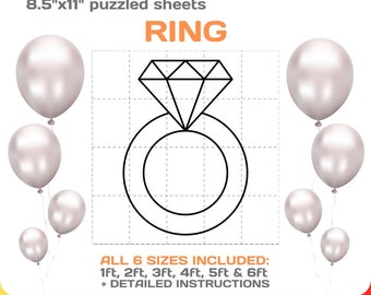 Ring Mosaic from Balloons Template, DIY, Bridal Shower Balloon party decor, diamond ring, printable, 8.5x11 PDF, digital, instant download