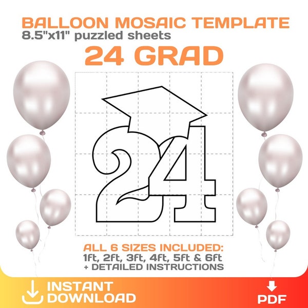24 Grad Marquee | Mosaic from balloons, DIY, graduation party balloon decor, prom 2024, printable, cut and trace, instant download