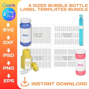 Lege labelsjabloon bellenblaas, BUNDEL, 2oz, 4oz, DIY, feestdecoraties, png, Canva, svg, Cricut, instant download