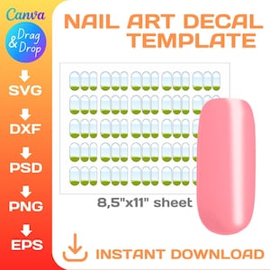Nail Art Decal blank template, DIY, custom wrap, nail template SVG, png, Canva, printable, instant download