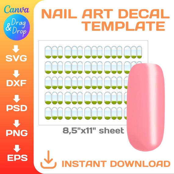 Nail Art Decal blank template, DIY, custom wrap, nail template SVG, png, Canva, printable, instant download