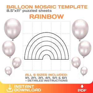 Rainbow Mosaic Template, DIY, Mosaic from balloons | Marquee, printable, cut and trace, PDF, instant download