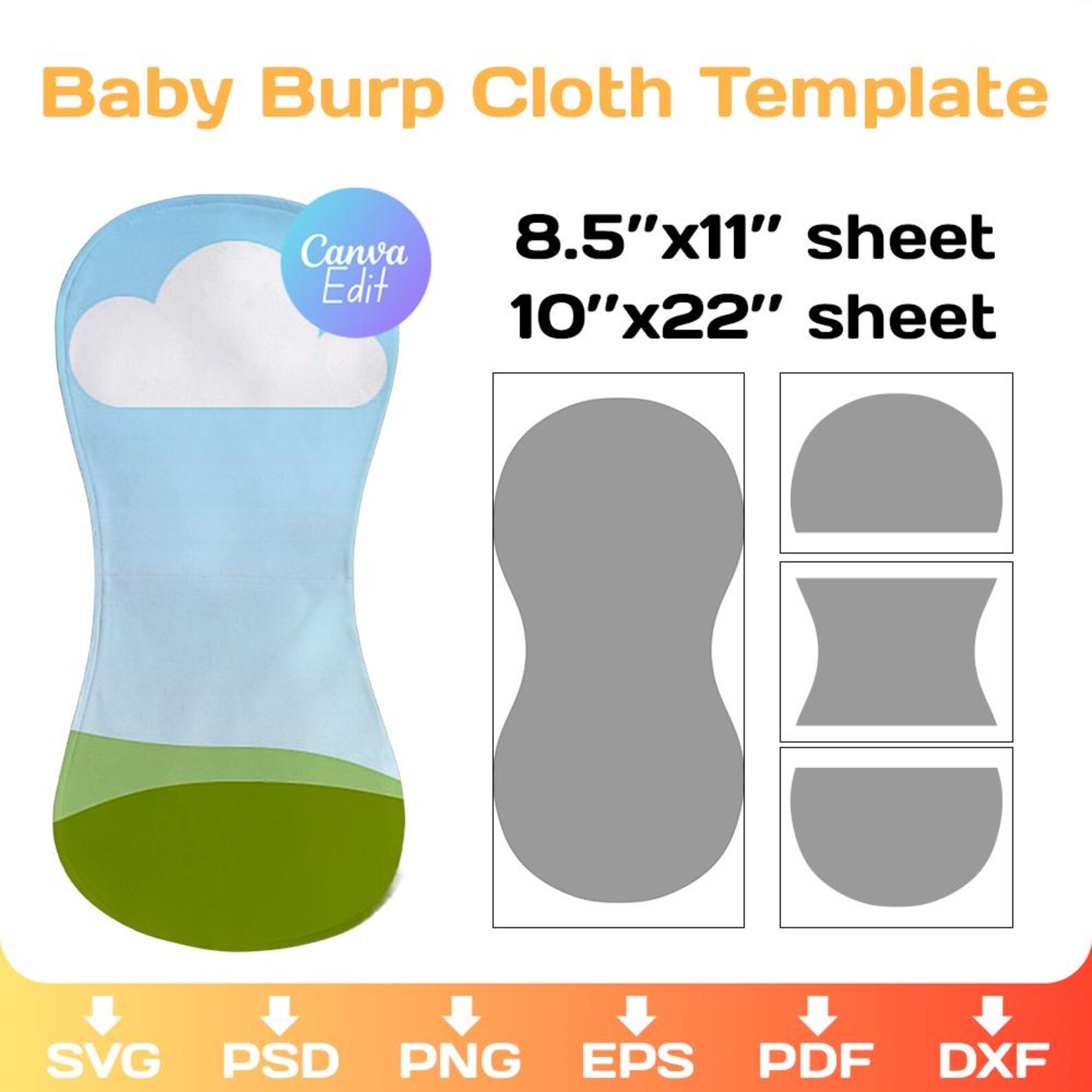 Editable Baby Burp Cloth Blank Template for Sublimation- Svg Png Canva ...
