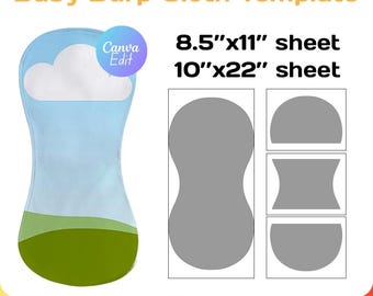 Editable Baby Burp Cloth Blank Template for Sublimation-  svg png Canva (Instant Download)
