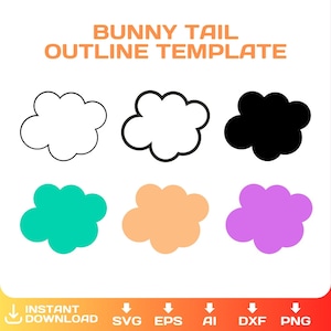 Queue de lapin de Pâques SVG, forme de queue, PNG, fond transparent, queues de lapin unies, contour, Silhouette, fichier coupé, Cricut, téléchargement immédiat