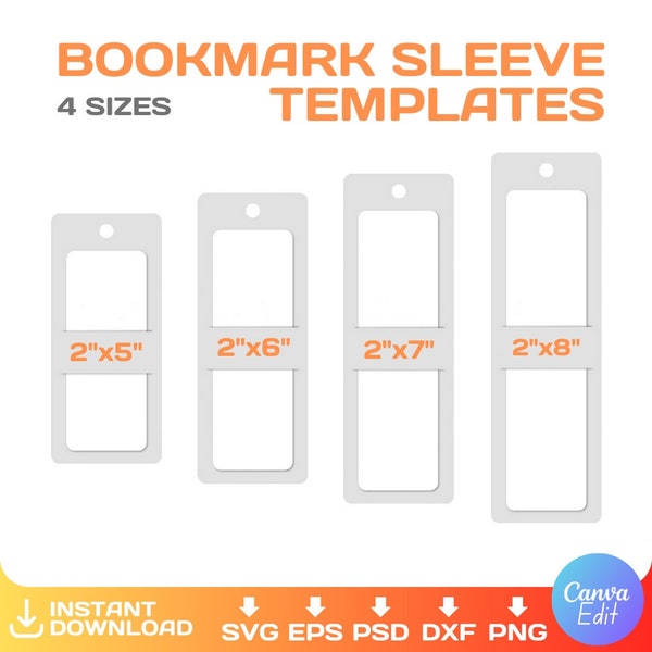 Bookmark Sleeve template, BUNDLE, bookmark display card blank template, Bookmark Holder, editable, svg, Cricut, png, Canva, Instant Download