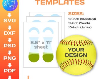 Softball Panel template, custom ball wrap, DIY, photo baseball ball, svg, Cricut, png, Canva, cut files, 3 SIZES: Standard, Youth, Junior