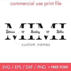 modifiable, monogramme du cadre MIMI split nom, personnalisé, t-shirt svg grand-mère, svg fête des mères, contour mimi, png, téléchargement immédiat