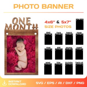 Monatliches Babyfotobanner, DIY, erster Geburtstag Fotobanner, 12 Monate Fotoanzeige, 5x7 und 4x6 Fotos, Instant Download