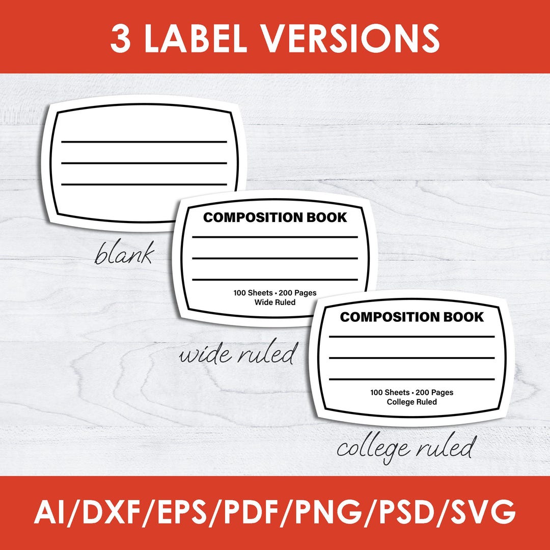 Composition Book Label Svg, Bundle, Notebook Labels Template, Cricut ...