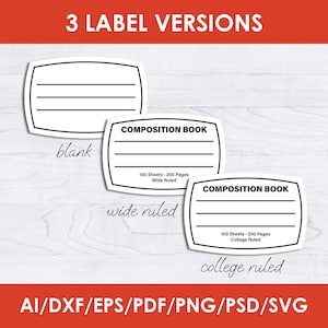 Composition Book Label Svg, Bundle, Notebook Labels Template, Cricut, Instant Download