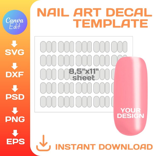 Modèle vierge Nail Art Decal, DIY, emballage personnalisé, modèle d’ongle SVG, png, Canva, imprimable, téléchargement instantané