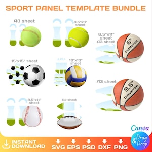 PAQUETE GRANDE, plantilla de panel de fútbol, bricolaje, panel de baloncesto, envoltura de balón con foto personalizada, panel de béisbol, svg, png, Canva, descarga instantánea
