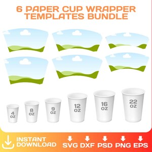 paper cup BLANK template, BUNDLE, 4oz, 8oz, 9oz, 12oz, 16oz, 22oz, Styrofoam Coffee Cup, sublimation Template, svg, Instant Download