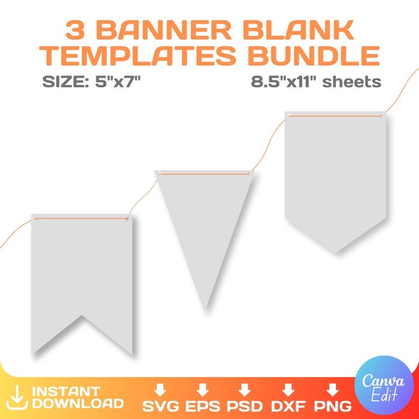 Banner Garland blank template, BUNDLE, spearhead edge flag banner, dove tail, pennant garland, Canva, Cricut, png, svg, instant download