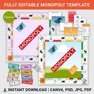 Custom Monopoly Canva Template, Monopoly Board Games, Fully Editable, PDF, Personalized, Monopoly Game Bundle, Instant Download