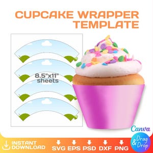 Modelo em branco para envoltório de cupcake, faça você mesmo, decorações para festas, simples, artesanato para festas, editável, svg, Cricut, png, Canva, download instantâneo