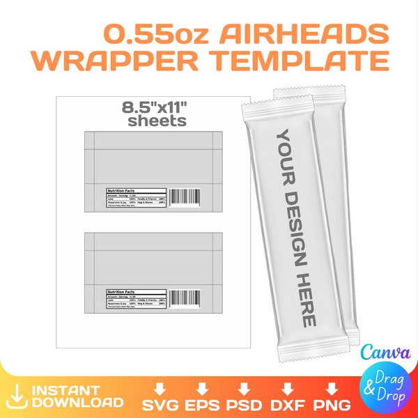 AirHeads wrapper blank template, 0.55 oz (16g), DIY, custom, party favor, editable, svg, Cricut, png, Canva, Instant Download