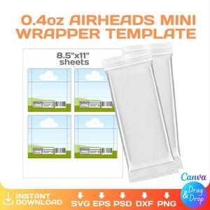 Mini AirHeads wrapper blank template, 0.4 oz, DIY, custom, small, party favor, editable, svg, Cricut, png, Canva, Instant Download