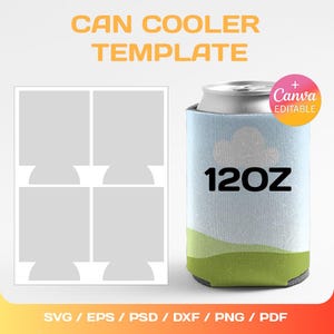 12oz Can Cooler Template, Beer Cooler Blank Template, Sublimation, 12 oz, Bottle Cooler Template, svg, Cricut, png, Canva, Drag & Drop