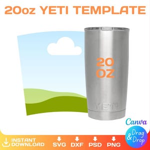20oz Yeti Tumbler blanco sjabloon voor sublimatie, Full Wrap, Canva, Cricut, png, svg, instant download