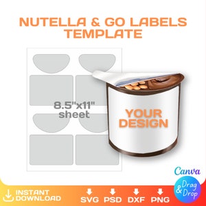 Modello vuoto per incarto Nutella & Go, fai da te, etichetta per dolcetti alla nocciola, personalizzata, etichetta per bomboniere, modificabile, svg, Cricut, png, Canva, download immediato