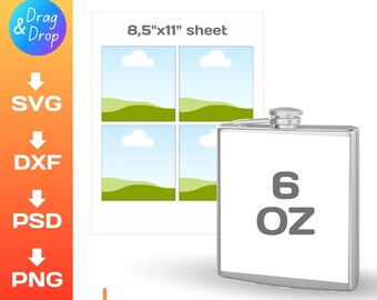 6oz flask label blank template for sublimation, DIY, svg, png, dxf, Cricut, Canva, Silhouette, Instant Download
