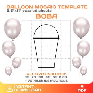 Coffee Cup Mosaic from Balloons, Boba Mosaic Template, Bubble Tea Mosaic Balloons, Birthday Boba Party Decorations, DIY, Instant Download