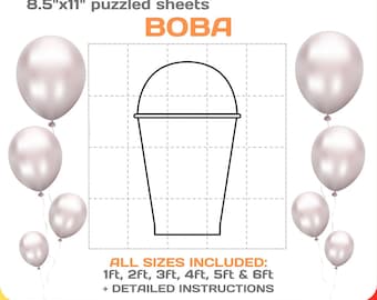 Boba Balloon Mosaic Template: Bubble Tea Party Decor (Digital Download