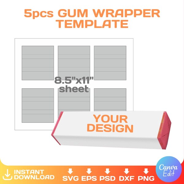 5pcs Gum Wrapper Blank Template, editable, party favor label, svg, Cricut, png, Canva, Instant Download