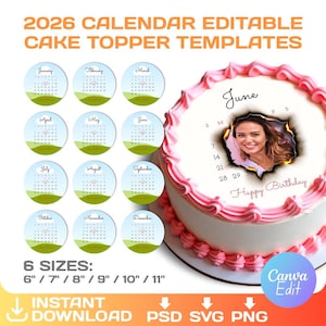 Modello per decorazione torta calendario 2026: design modificabile Burn Away (download digitale)