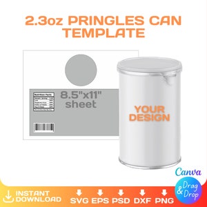 Pringles Can wrap lege sjabloon, Chip Can-labelsjabloon, custom, DIY, feestgunst, svg, Cricut, png, canva, 2,3 oz, direct downloaden